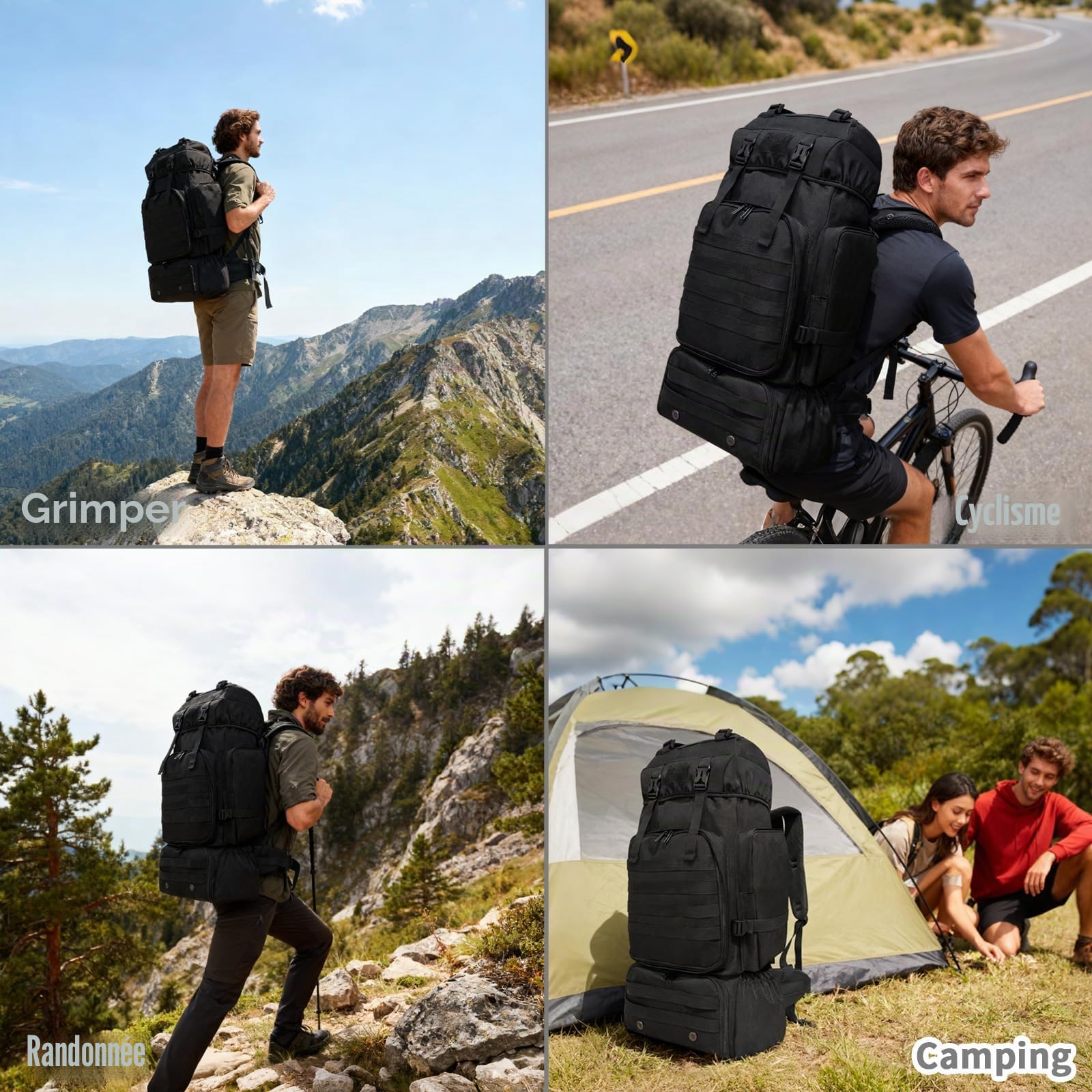 Sac à dos de randonnée, sac à dos tactique militaire Molle de 80 L, sac à dos de camping avec compartiment à chaussures, sac à dos léger pour homme, sac à dos de voyage, sac à dos de survie sac