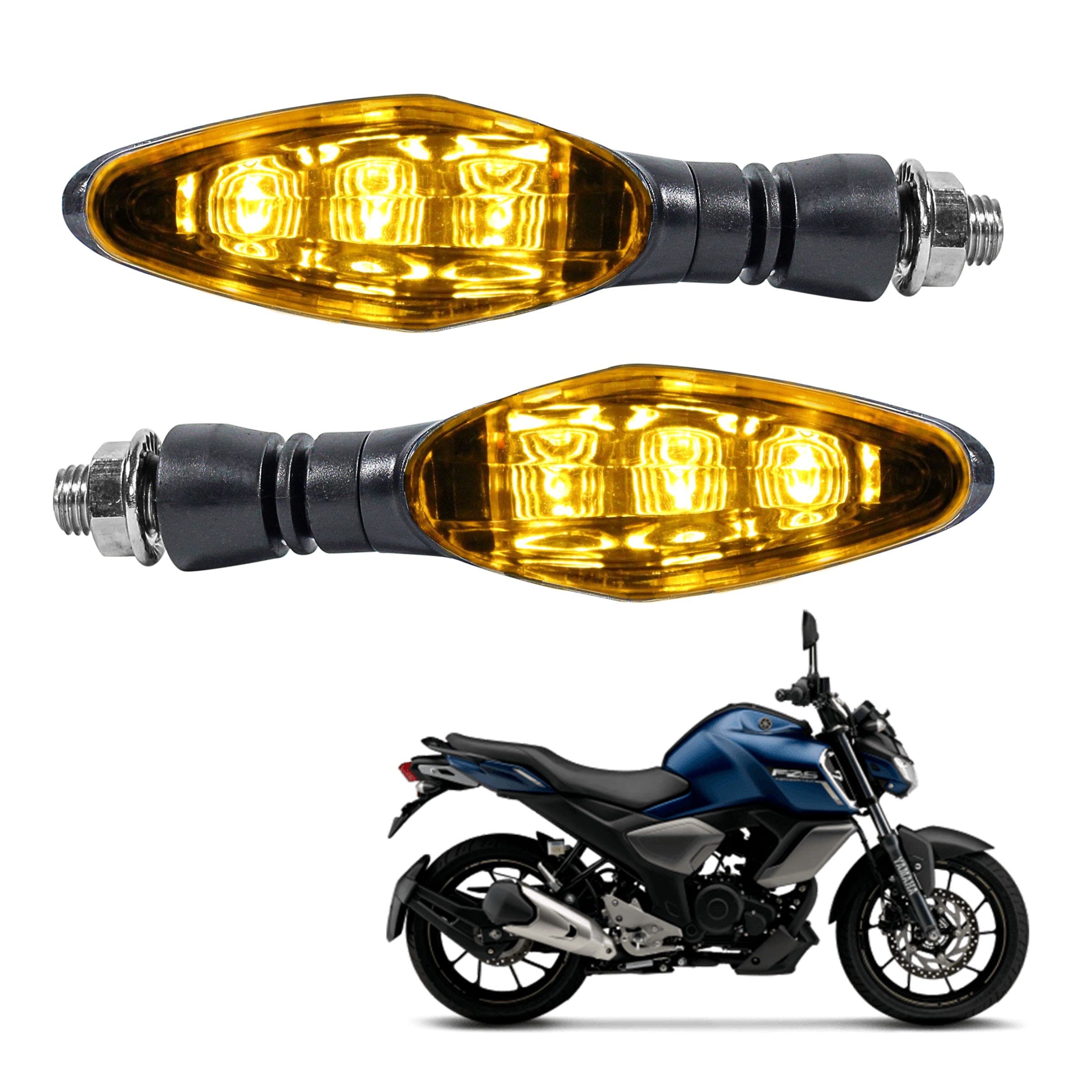 Miwings Universal Motorcycle Bright LED Amber Turn Signal Light Indicator Brake Lamps For Yamaha FZ-S 3.0 (2.Pcs Amber Color Indicator)-image-1