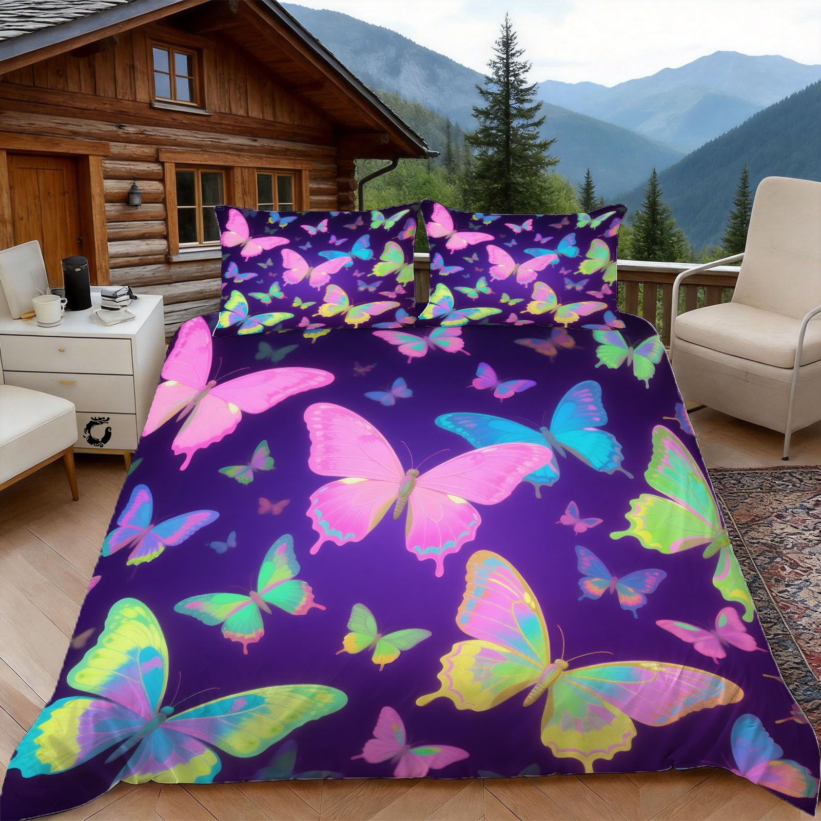 Housse de couette 240x260 papillon cartoon dégradée pour grand lit 2 personnes