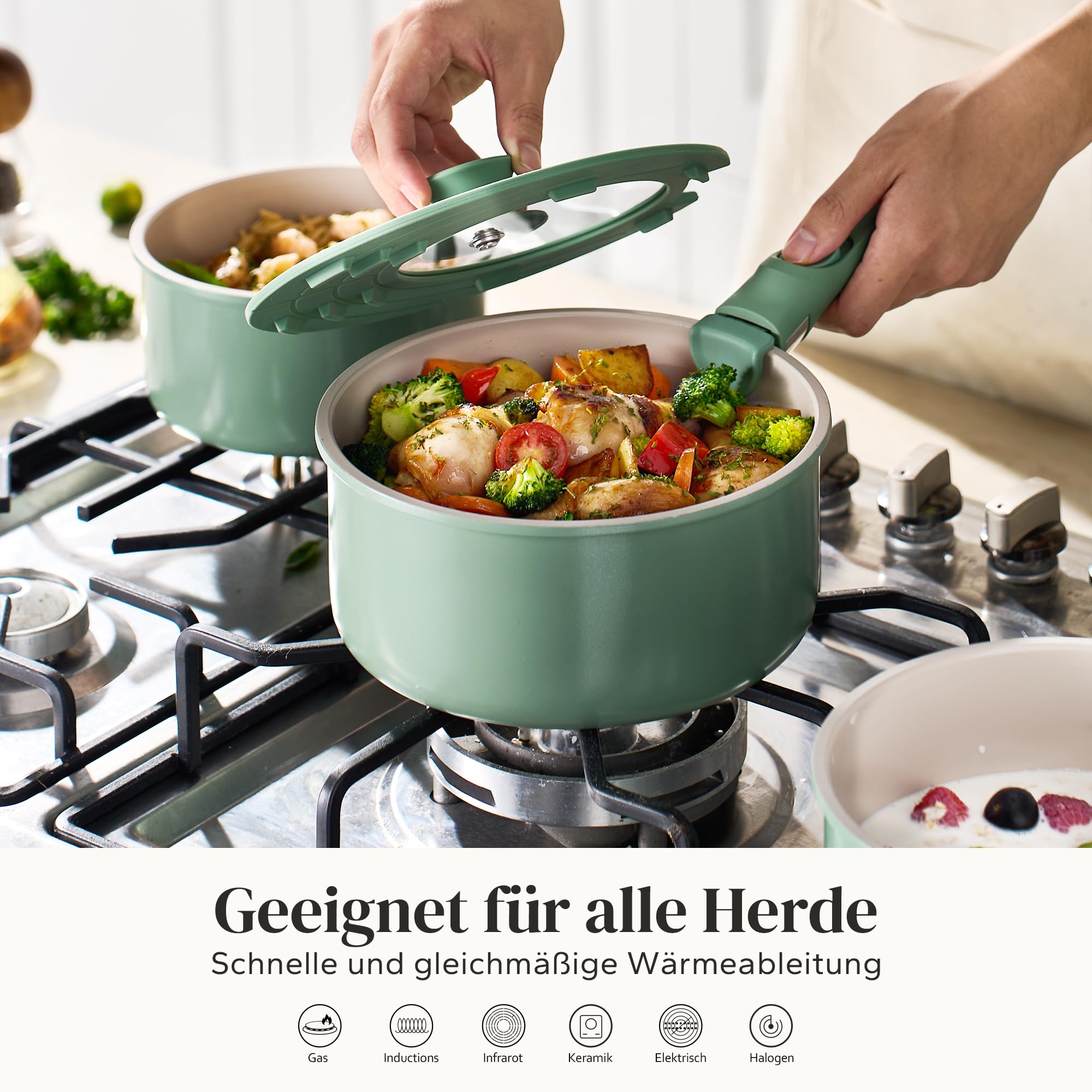 Redchef Groene keramische kookgerei, 5-delig, niet-toxisch