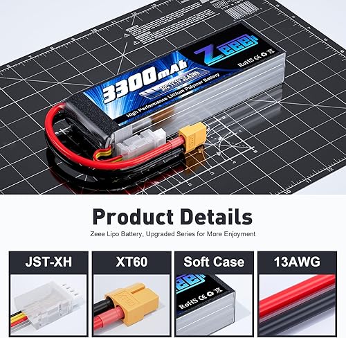 Miniatura 3 de Zeee 3S Lipo Batería 3300mAh 11.1V 50C Soft Pack Batería con conector XT60 Compatible con RC Car Truck Quadcopter Airplane Helicopter Boat Drone FPV