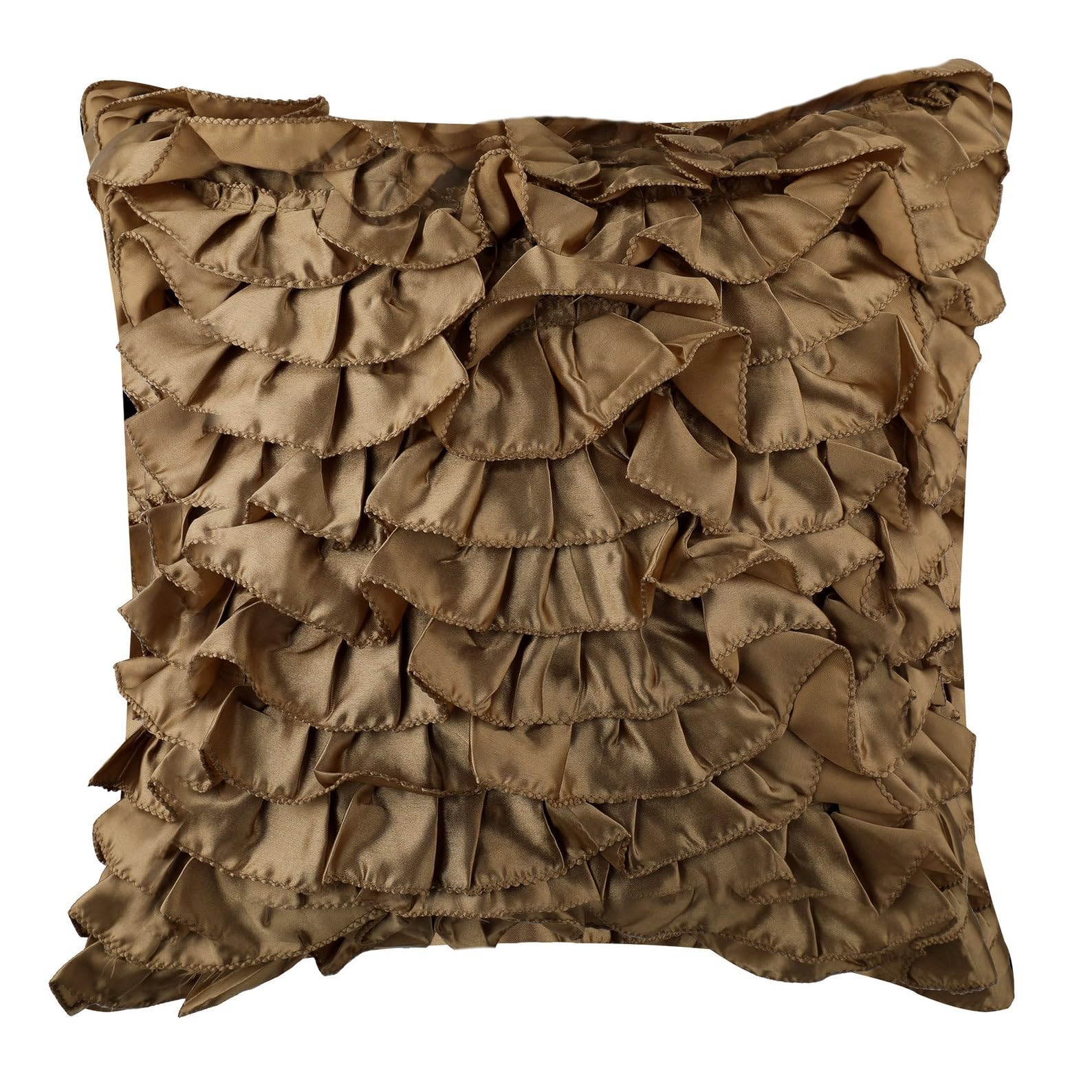 The HomeCentric Brown Cushion Covers, Vintage Style Ruffles Shabby Chic Cushion Covers, Pack of 2, 40x40 cm (16x16 inch) Cushion Covers Decorative, Square Satin Cushion Covers, Solid - Vintage Affair