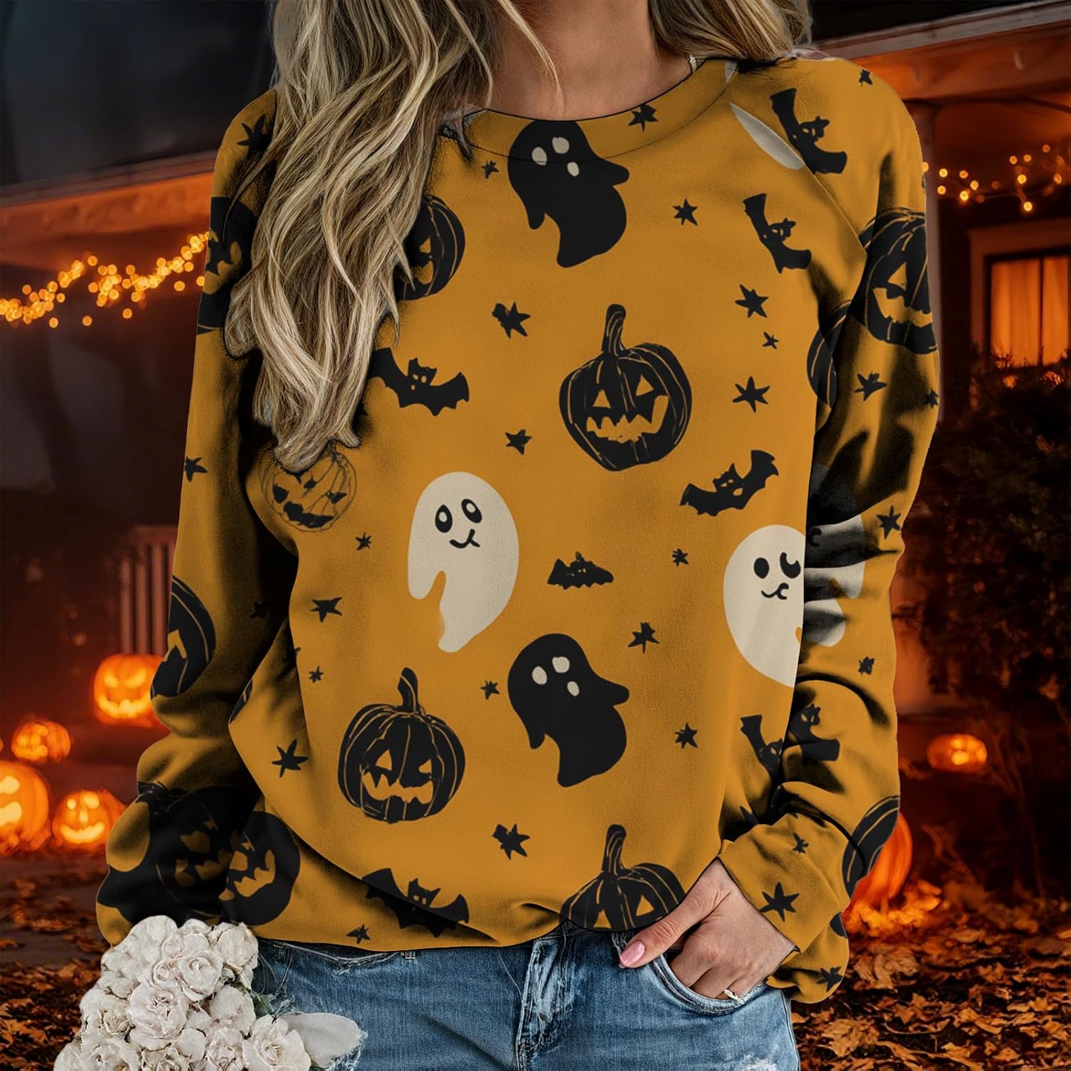 Halloween Sweatshirt For Women Long Sleeve Crew Neck Sweatshirts Fall Halloween Costumes For Holiday Party 2025 - Image 2