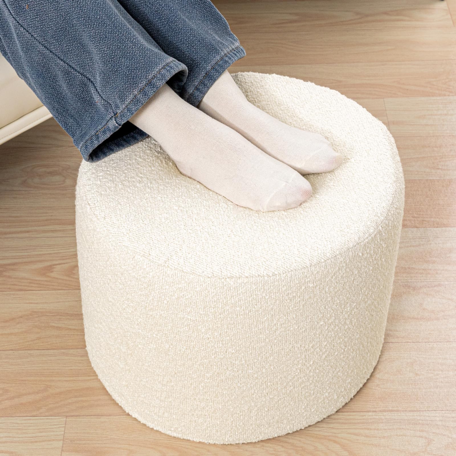 Asuprui Supportive Boucle Ottoman Foot Rest Elevate Your Living Room Decor with Lightweight Pouf Ottoman Filler and Comfort Cover Modern Foam Stuffed