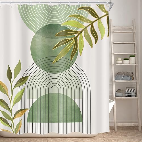 Miniatura 25 de KOMLLEX Cortina de ducha bohemia verde salvia, de 60 pulgadas de ancho x 72 pulgadas de alto, abstracta moderna de mediados de siglo, decoración