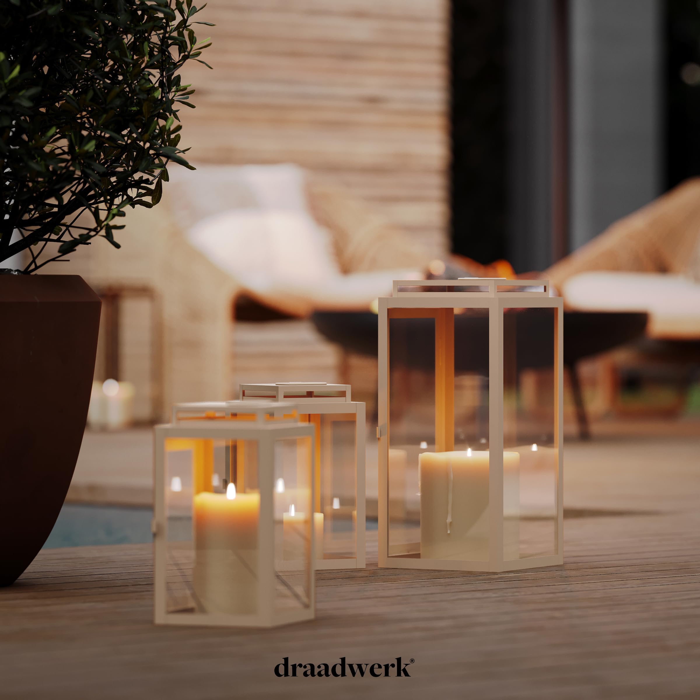 draadwerk® Laternen 2er Set | Wohndekoration für Innen & Außen | Große Outdoor-Windlichter | Designer Dekoration für Wohnzimmer, Balkon & Garten (Creme weiß)