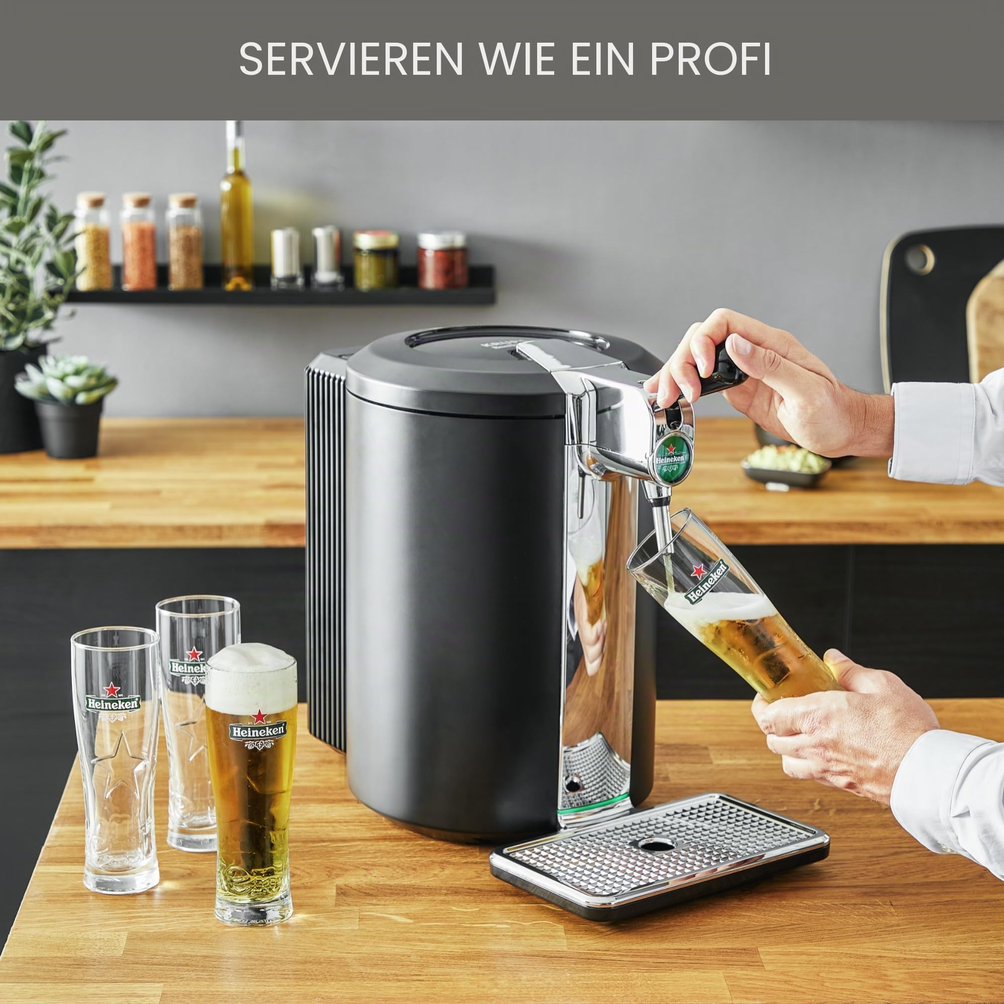 Krups Beertender Bierzapfmaschine, 5 Liter Fass, Marken der Heineken-Gruppe, Kontrollleuchte, perfekte Temperatur und Schaum, frisches Bier, einfache Installation, Compact schwarz VB450E10