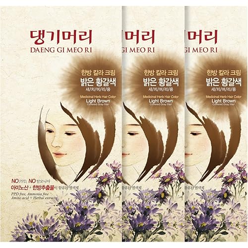 Daeng Gi Meo Ri – Korean Herbal Hair Dye Color Cream [Light Brown] (3 PACK) - PPD-Free Gray Coverage, Hair Protection, High-Keratin Formula, 5 Oz
