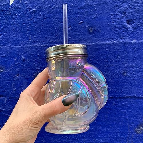 Miniatura 7 de Slant Collections - Tarro de vidrio en forma con tapa y pajita, 15.5 onzas, tucán arcoíris