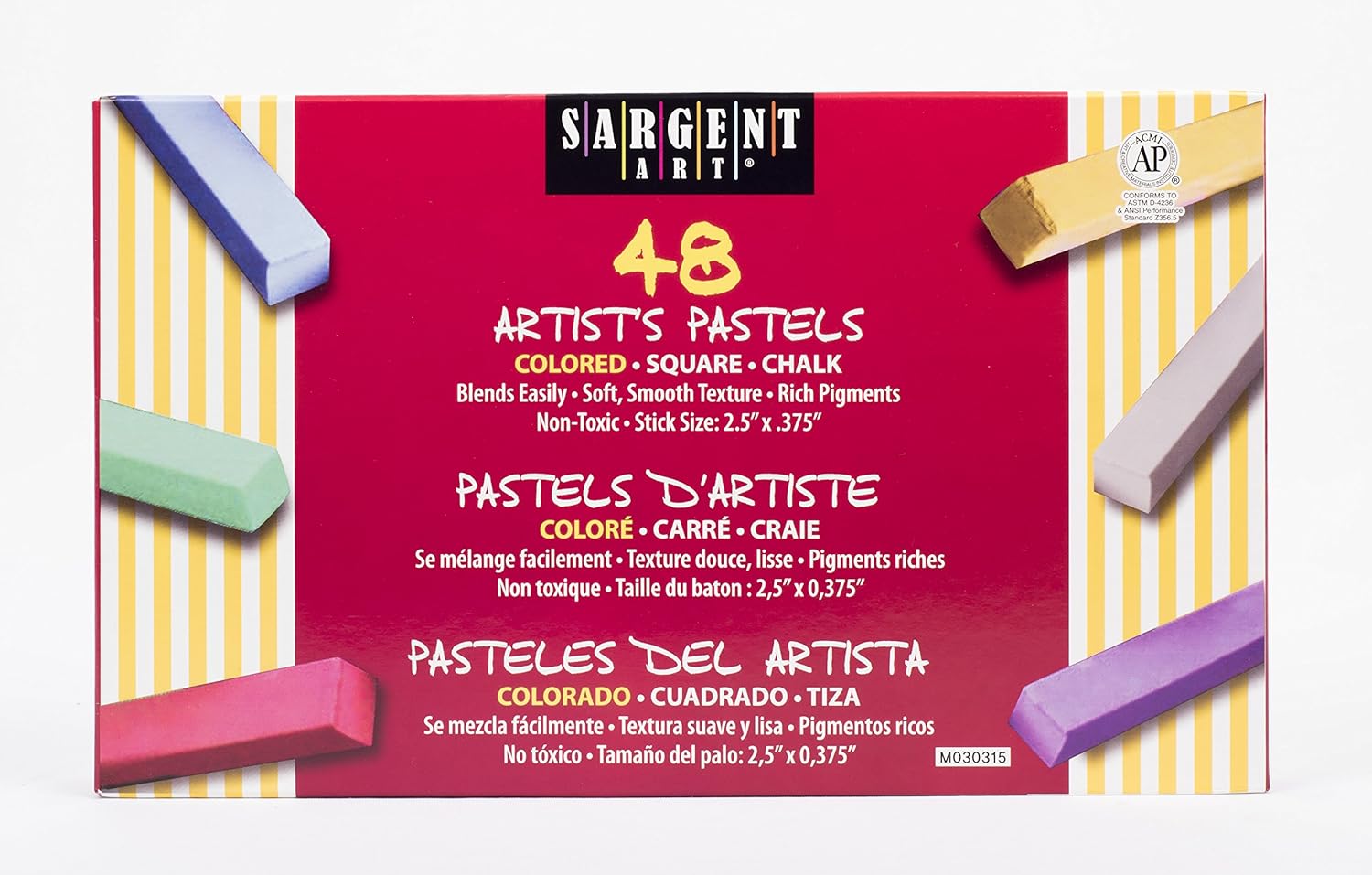 Sargent Art 224148 Colored Square Chalk Pastels, 48 Count