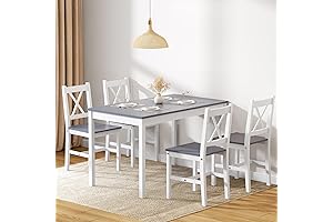 sogesfurniture 10BFLC023-BG Dining Table and Chairs Set for 4, Grey & White