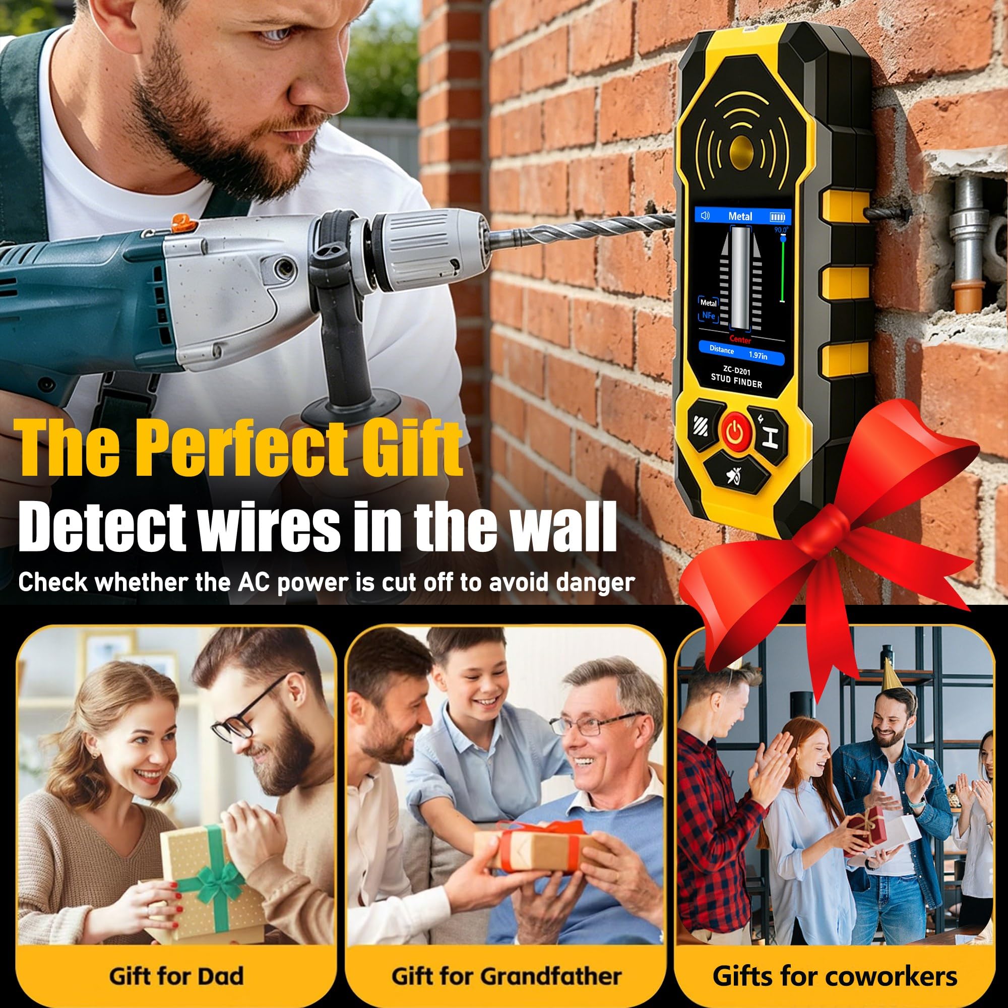 YILTION ZC-D201 6-in-1 Stud Finder - Detects Wood, Metal & More -8