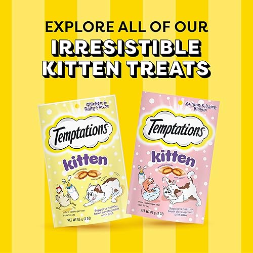 Miniatura 10 de Temptations Golosinas para gatitos, salmón y lácteos, crujiente y suave, 6.3 onzas (paquete de 10)
