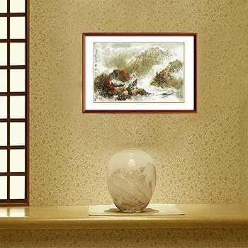 昭和レトロ 群峯千仭 刺繍画 山水図 風景画 中国画 額縁 アート 美術 芸術 Amazon.co.jp: 風景画 山水画 手描き中国水墨画 色紙作品 手描り絵画