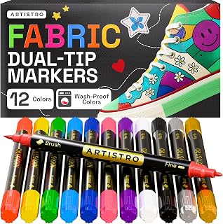 ARTISTRO 12 Multicolor Dual-Tip Fabric Markers Decorating Kit, for Clothes