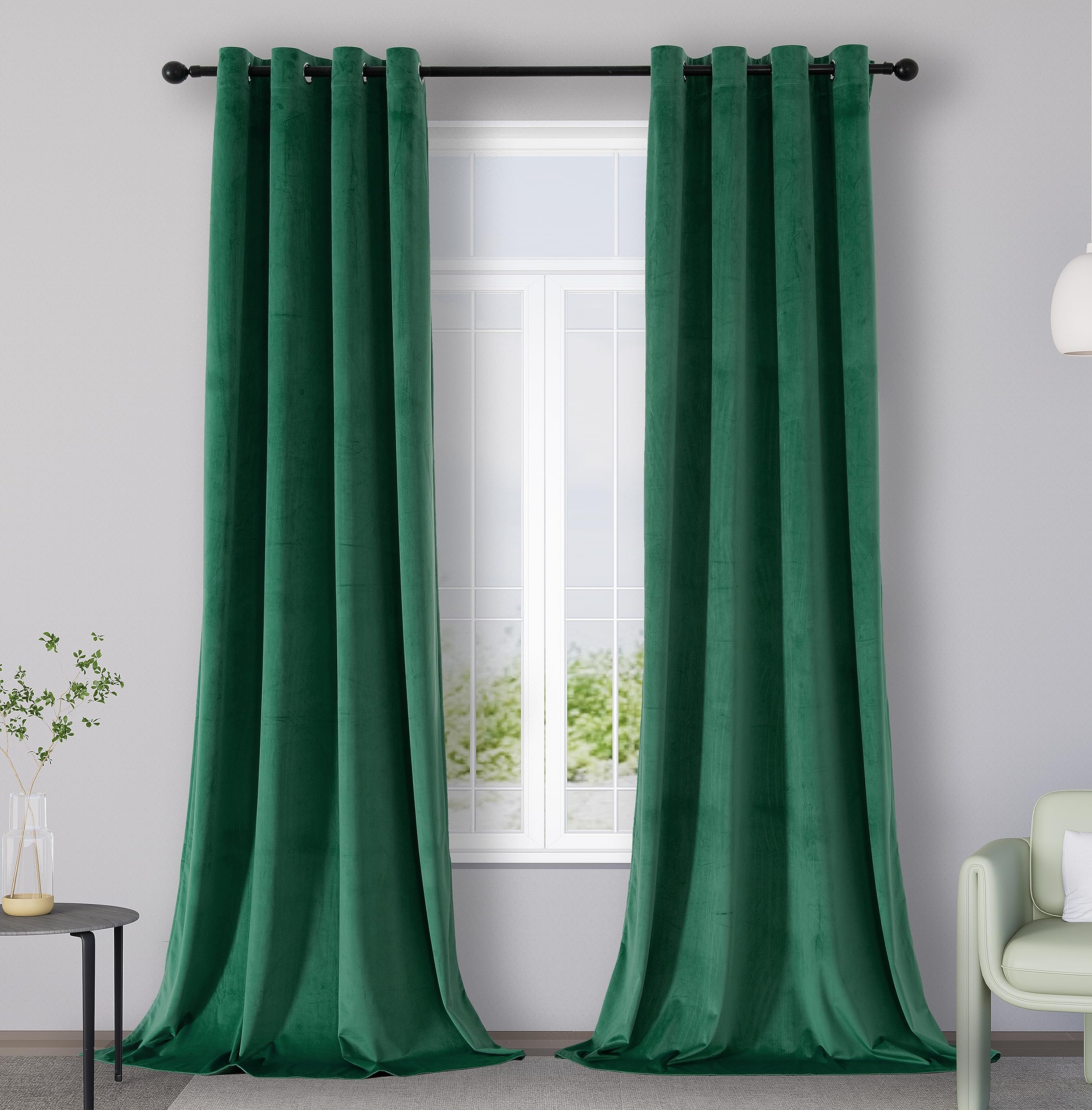 ZHAOFENG Emerald Green Velvet Curtains 120 inches with Grommet, Soft