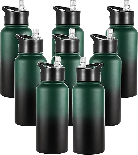 Miniatura 49 de VEGOND Botella de agua aislada de 32 onzas, botellas de agua metálicas de acero inoxidable a granel con tapa de popote a prueba de fugas y tapa de