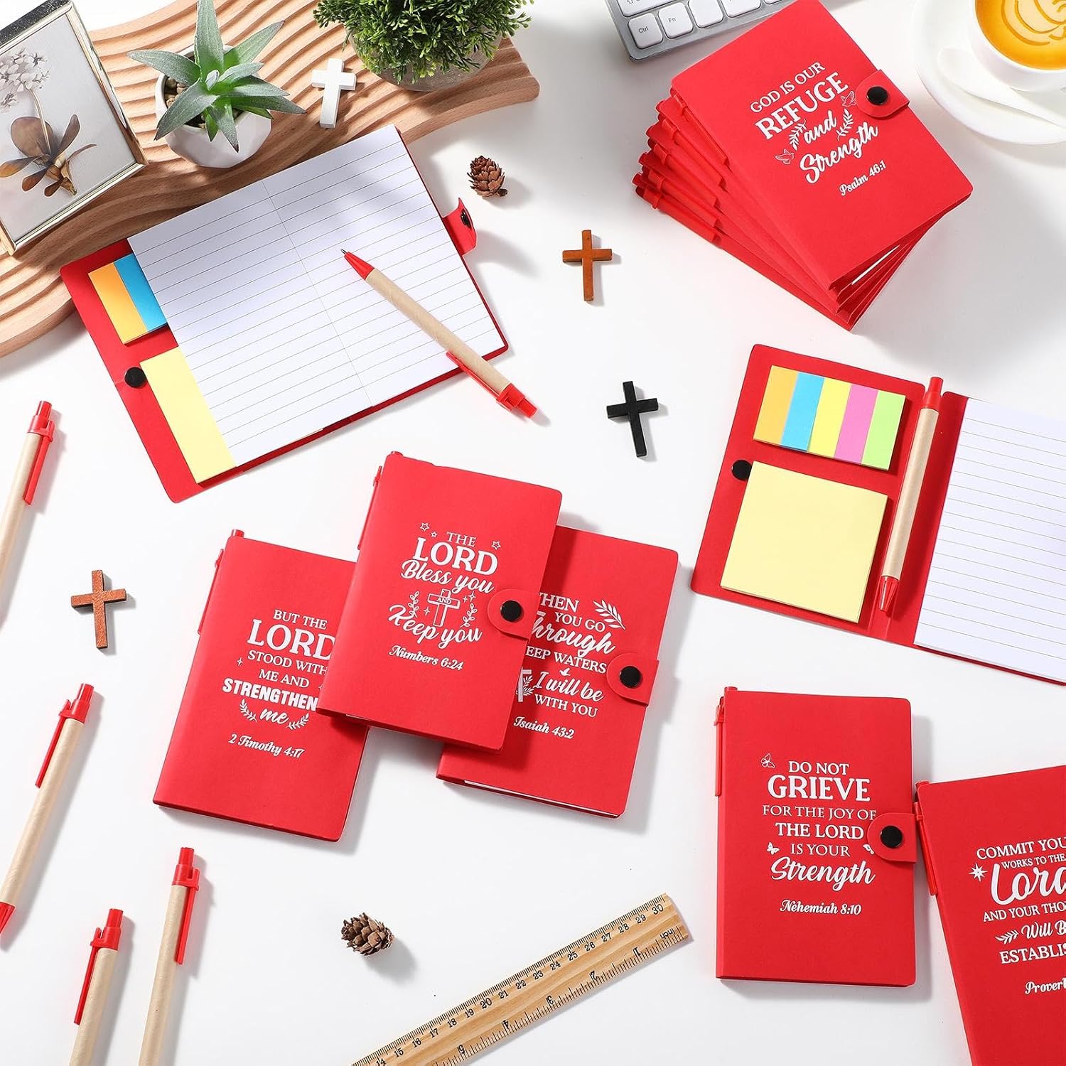 Thenshop 20 Sets Christian Gifts Bulk, Bible Verse Notebooks with Pens Sticky Notes for Women, Mothers Day Church Gift, Nurse, Teacher, Bible Study Supplies for Group, Ministry Event(Red)