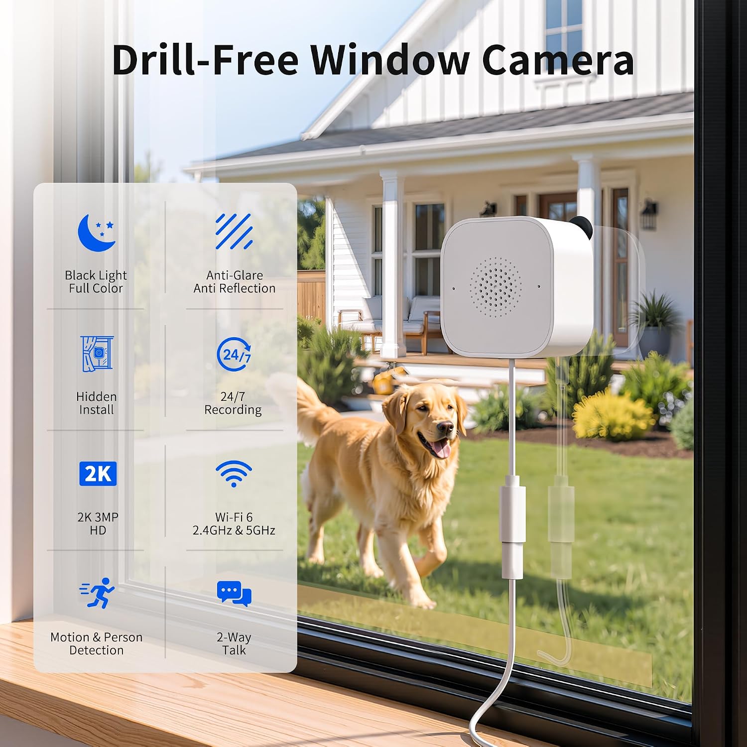 2K Window Camera, 2 Pack No Drill Magnetic Home Security Camera, Anti-Glare Window-Mounted Design, 2.4GHz & 5GHz WiFi, Human Detection, Color Night Vision, 24/7 Recording, Apartment Friendly