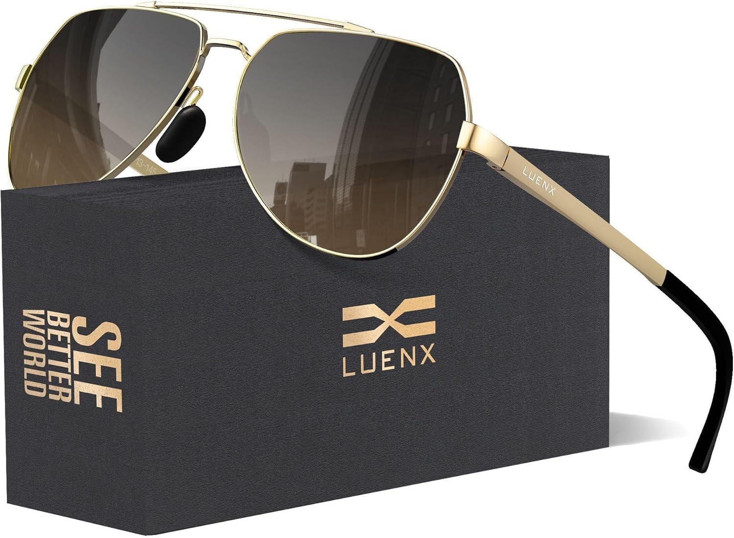 LUENX Aviator Sunglasses for Men Women Polarized New Shades Large Metal Frame - UV 400 Protection