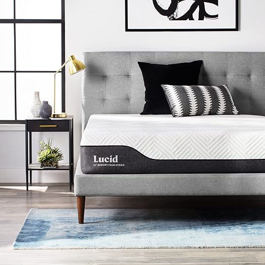 LUCID 12 Inch Hybrid Mattress Bamboo Charcoal and Aloe