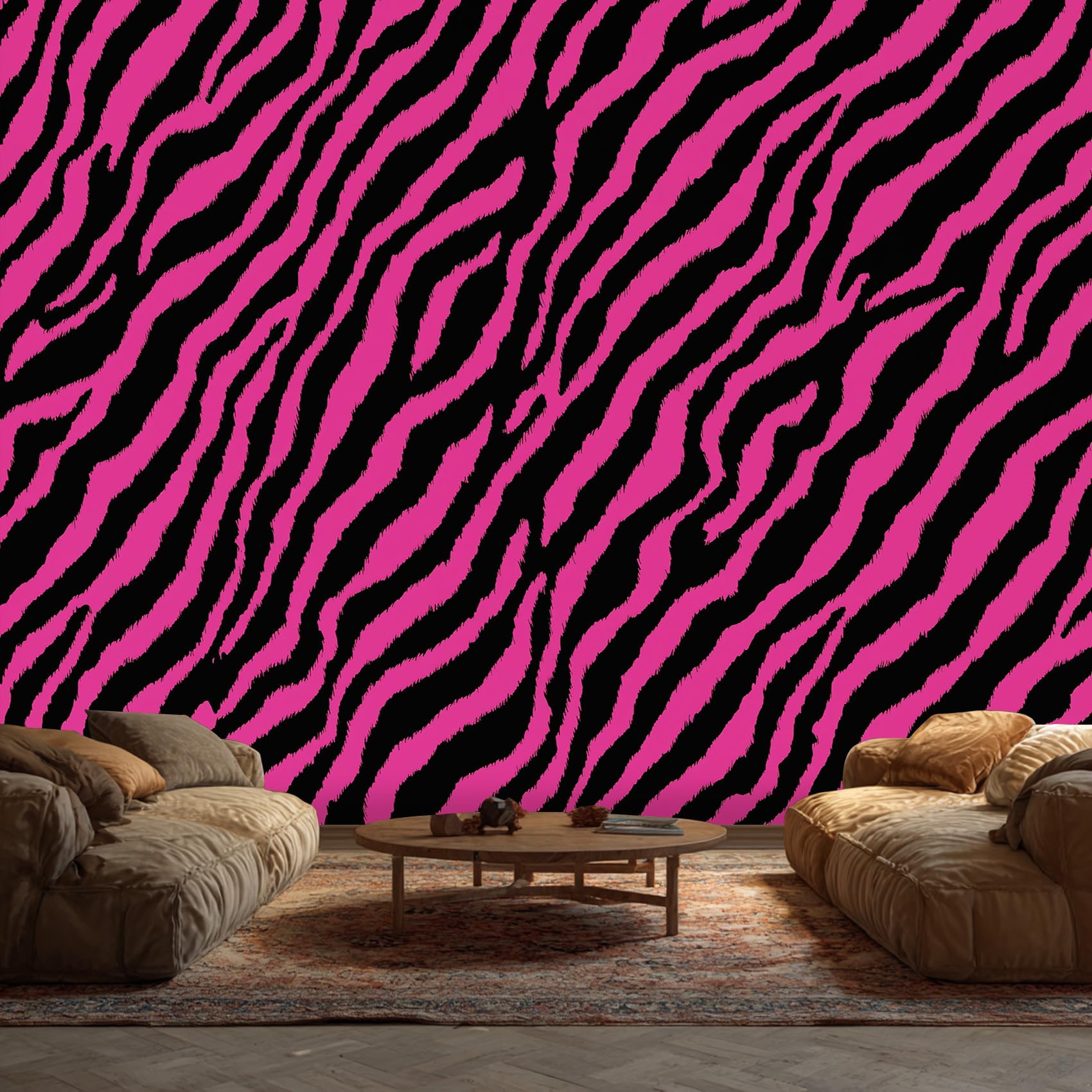 Hot Pink Zebra Print Wallpaper Mural, Zebra Striped Wall Mural, Non-Woven Photo Wallpaper for Bedroom Living Room Decor 350x256 cm - F39