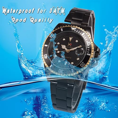 Miniatura 3 de ManChDa Reloj de pulsera de acero inoxidable con números romanos mecánicos automáticos para hombre, esfera negra, caja de regalo, regalo de San