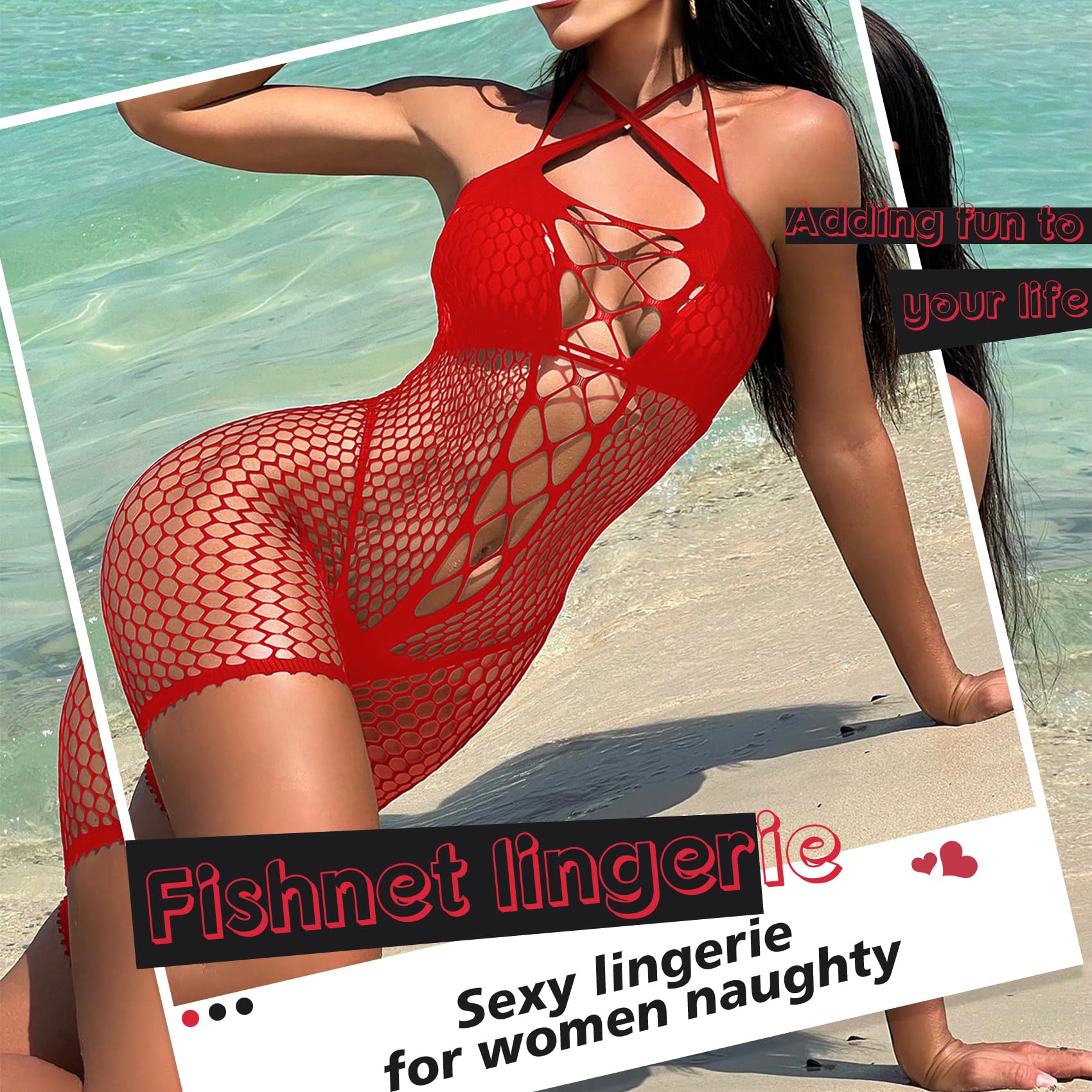 Famstar Sexy Lingerie for Women Naughty Fishnet Lingerie Set Bodysuit Outfits Erotic Sheer Mesh Teddies