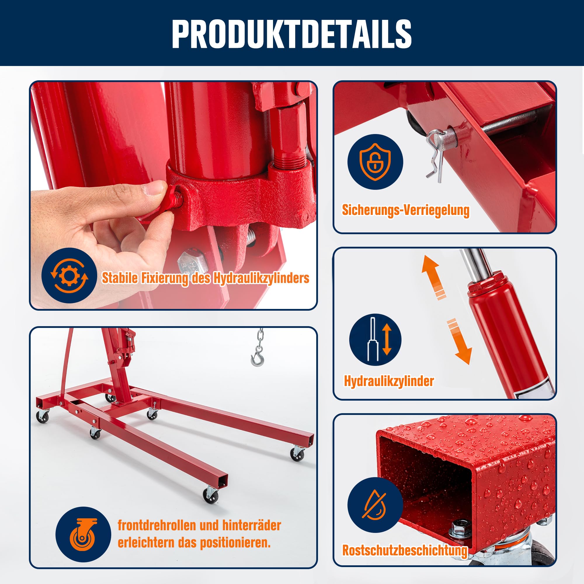 Hydraulik Hebebock 2 Tonnen, Klappbarer Teleskop-Hubwagen Mit 4-Stufen Ausleger (30-230cm), 360° Lenkrollen, Werkstattheber Für Auto-Reparatur, Baustelle, Lager