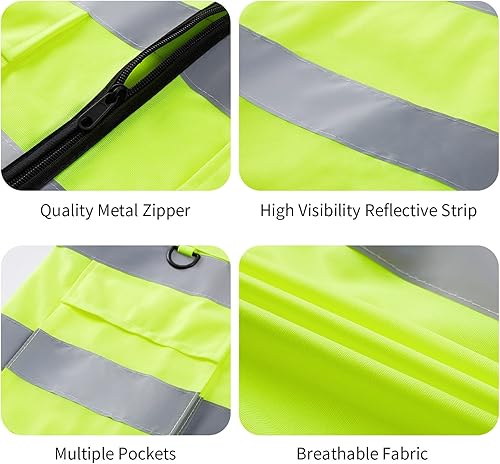 Miniatura 10 de Chaleco reflectante con logotipo personalizado Clase 2 Chalecos de seguridad ANSI con bolsillos Cremallera Alta Visibilidad Construcción Uniforme