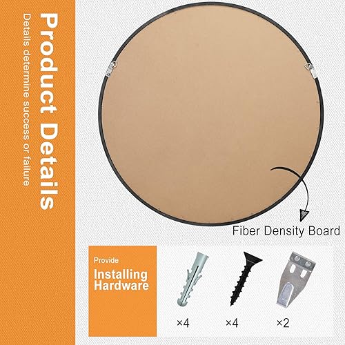 Miniatura 4 de MAGFLERUM Espejo redondo negro de 28 pulgadas, espejo redondo grande con marco de madera, espejo de pared negro para baño, espejos circulares de