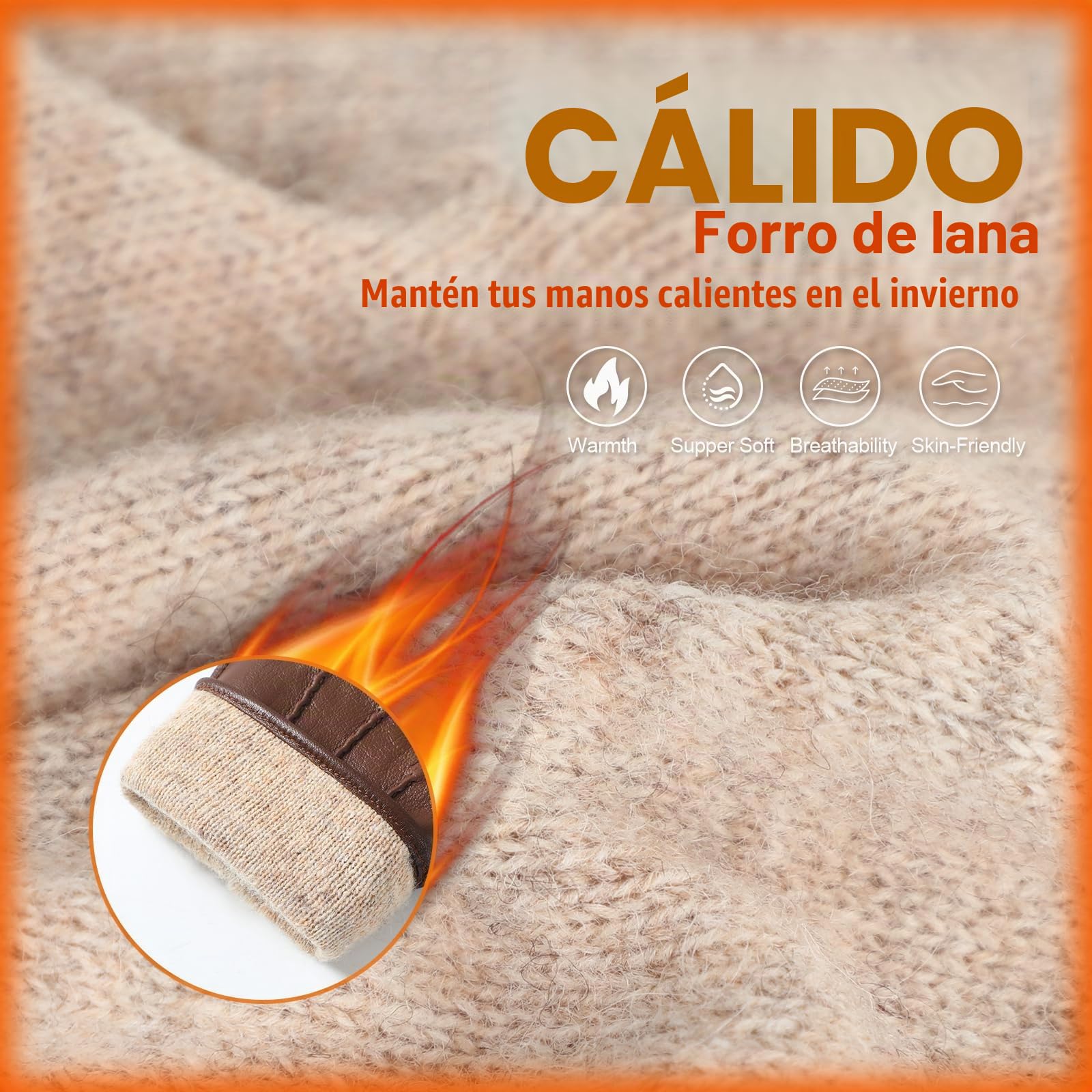GSG SINCE 1998 Guantes Piel Hombre de Cuero Marrón Castaña L | Piel de Oveja Sin Cromo, Compatibles con Pantalla Táctil, Forro lana de cordero, Guantes de Invierno para Conducir