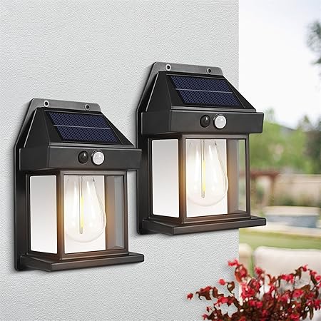 Solar Lights Outdoor, Dusk to Dawn Solar Wall Sconce Motion Sensor, 3 Lighting Modes Waterproof Solar Security Wall Lantern Light Fixtures for Garden Yard Patio Fence Outside Decorative (2PCS)