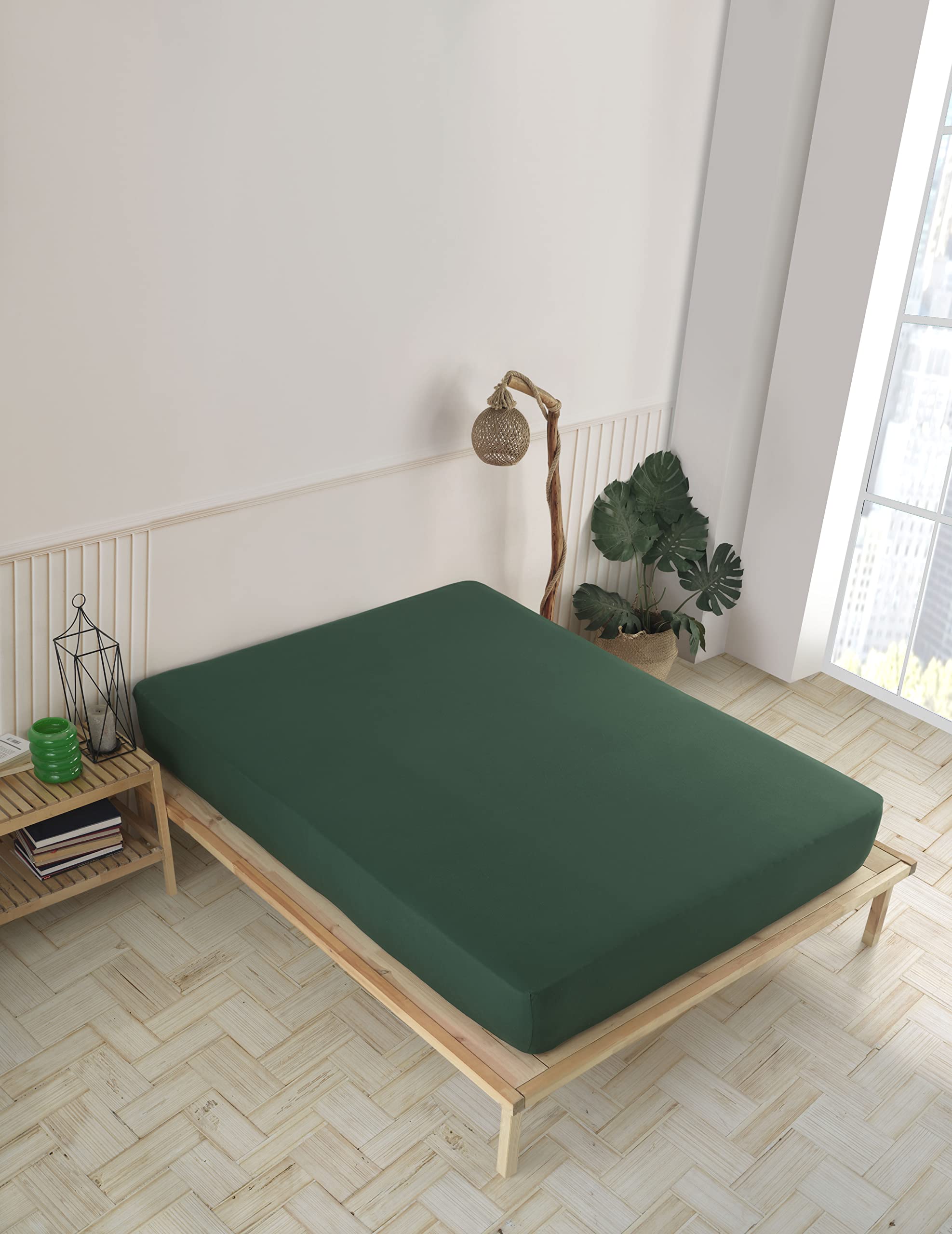 Lenzuolo con angoli elasticizzati in jersey di alta qualità, 100 % cotone, verde mela, 140 - 160 x 200 cm
