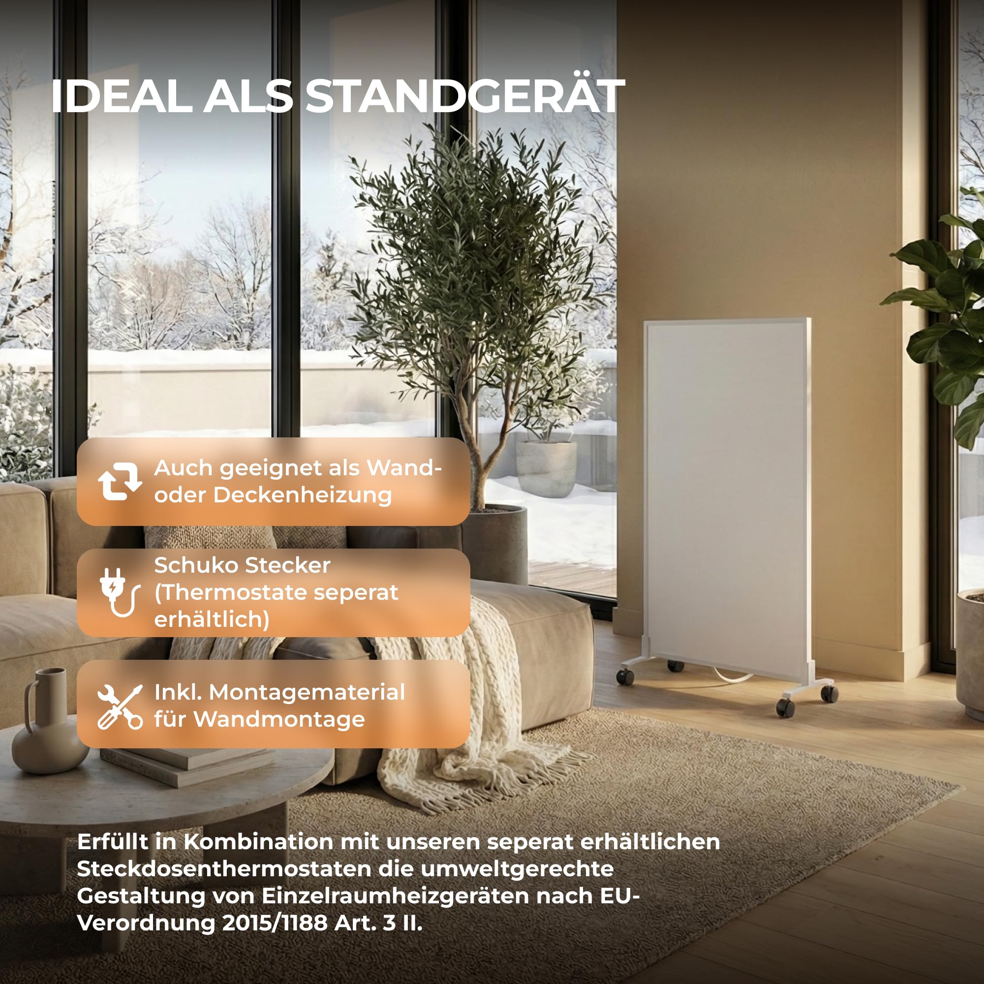 BR Bringer Infrarotheizung Standgerät - 1200 Watt - Energiesparend - Mobile Elektroheizung mit Standfüßen auf Rollen - TÜV & GS - Deutsche Qualitätsmarke (weiß)