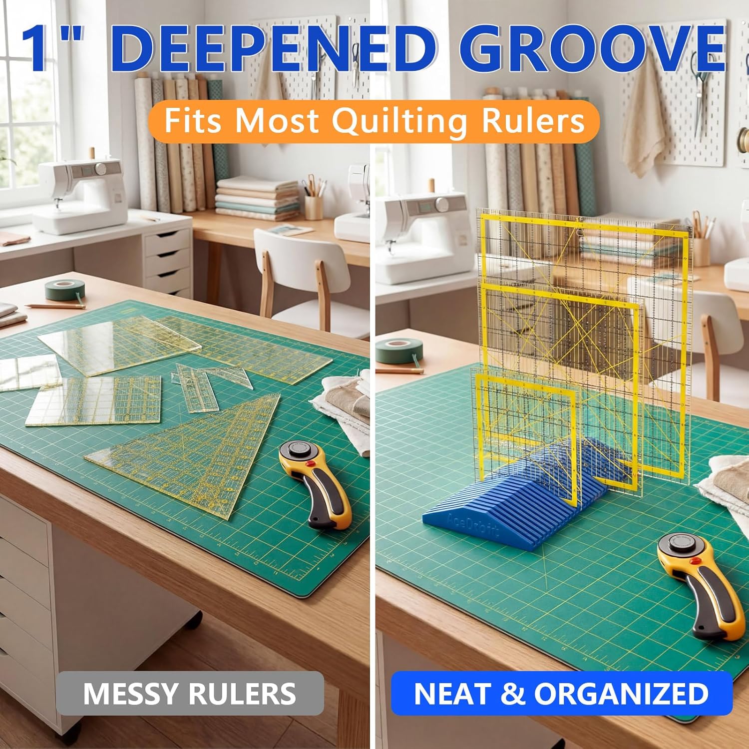 AceOrbit 30 Slot Quilting Rulers Rack Storage, Desktop Sewing Ruler Holder Organizer for Quilting and Sewing, Ideal for Home Office Desk Storage, Blue