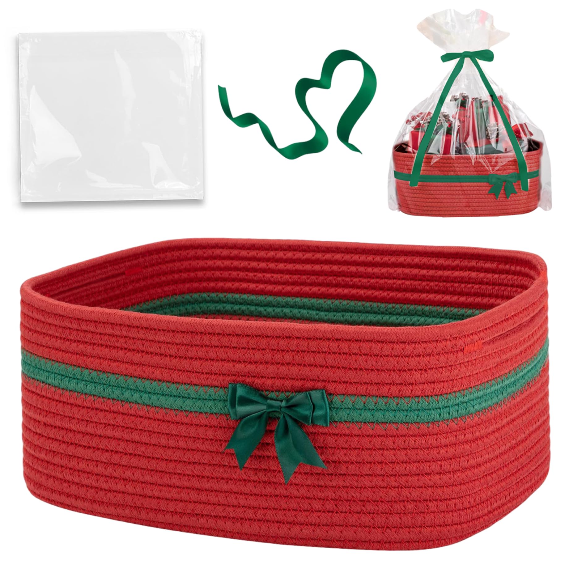 Panier de Noël vide rouge 35x25x15 cm avec sac plastique