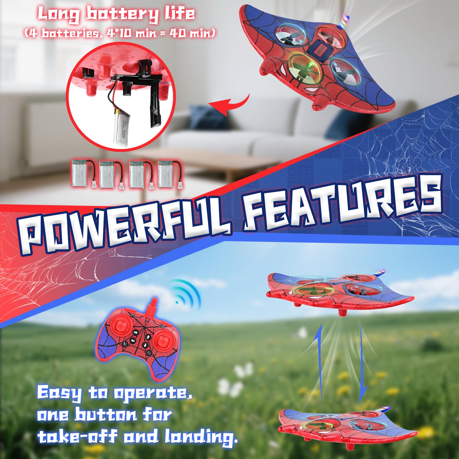 PATEMZON Avión Teledirigido, 2.4 GHz Avión de Control Remoto de Radiocontrol, Aviones Juguete Modelo con 4 Baterías y Luz LED, Teledirigidos Drones Mini Dron Regalo para Niños y Niñas