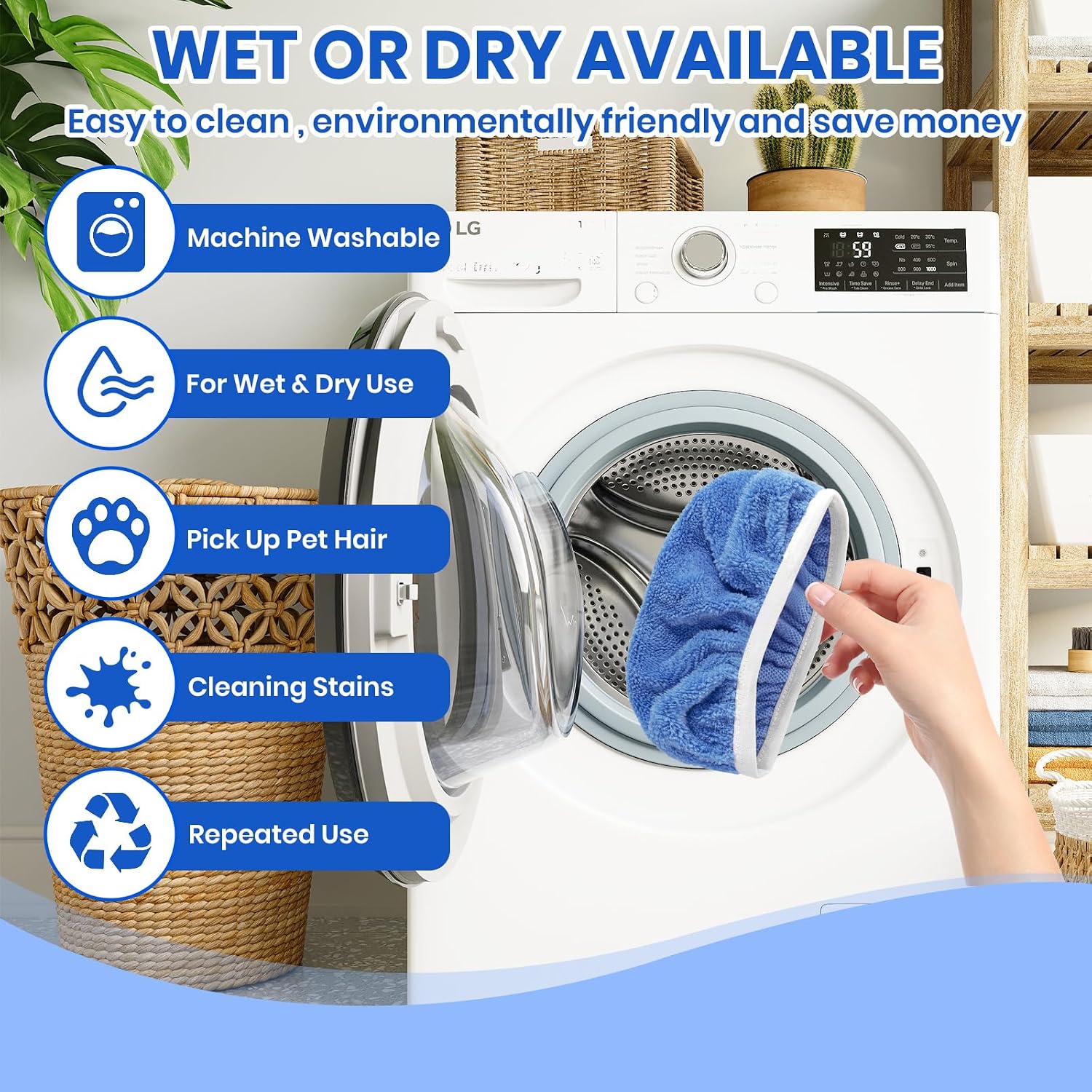 6 Pack Reusable Microfiber Mop Pads - Compatible with Sweeper, Reusable Mop Pads, Washable Dry Cloths & Wet Pads Refill for Hardwood Laminate Tile Floor Cleaning (6, Blue, M) thumbnail