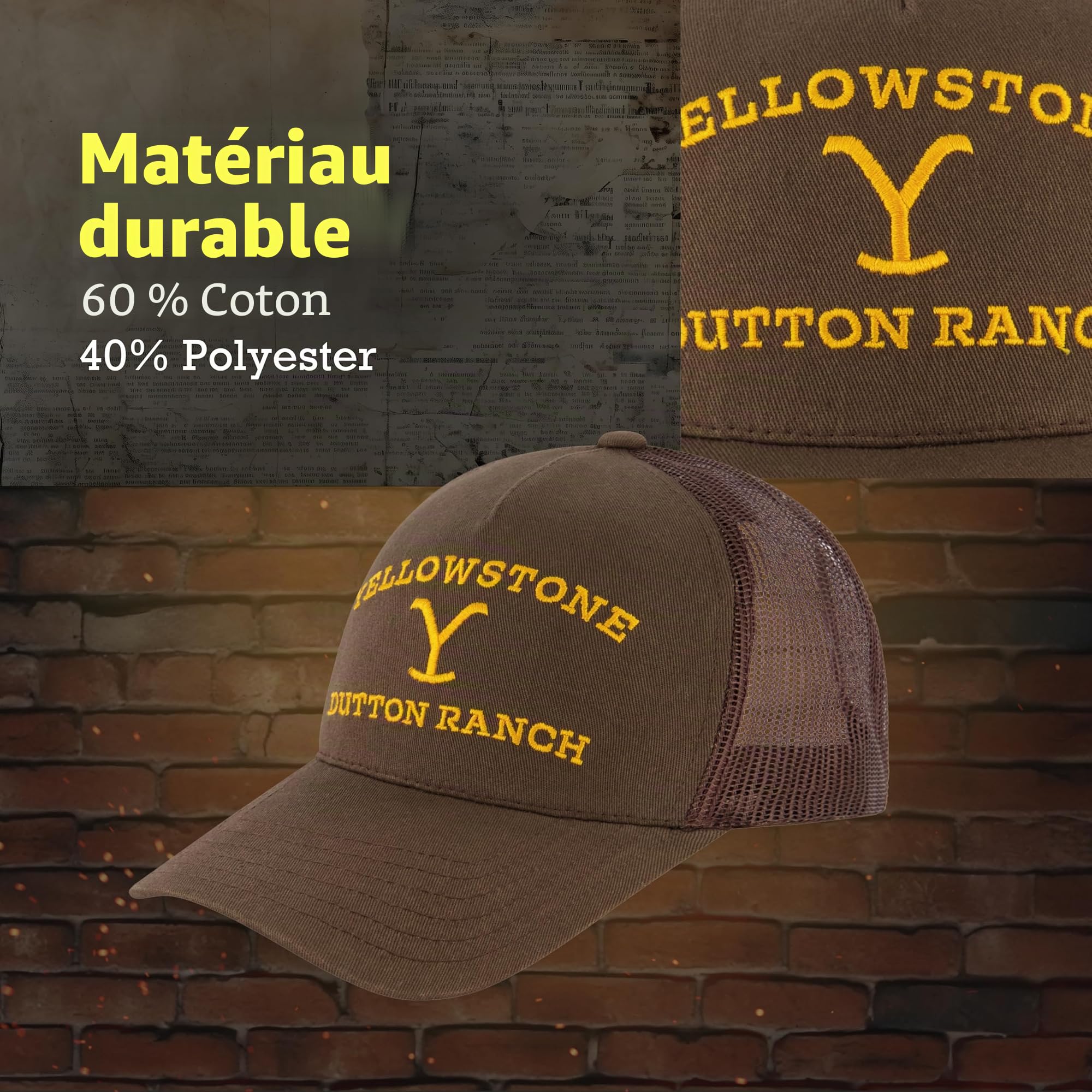 Concept One Yellowstone Adjustable Snapback Mesh Snapback Trucker Hat with Curved Brim - Casquette de Baseball - Mixte