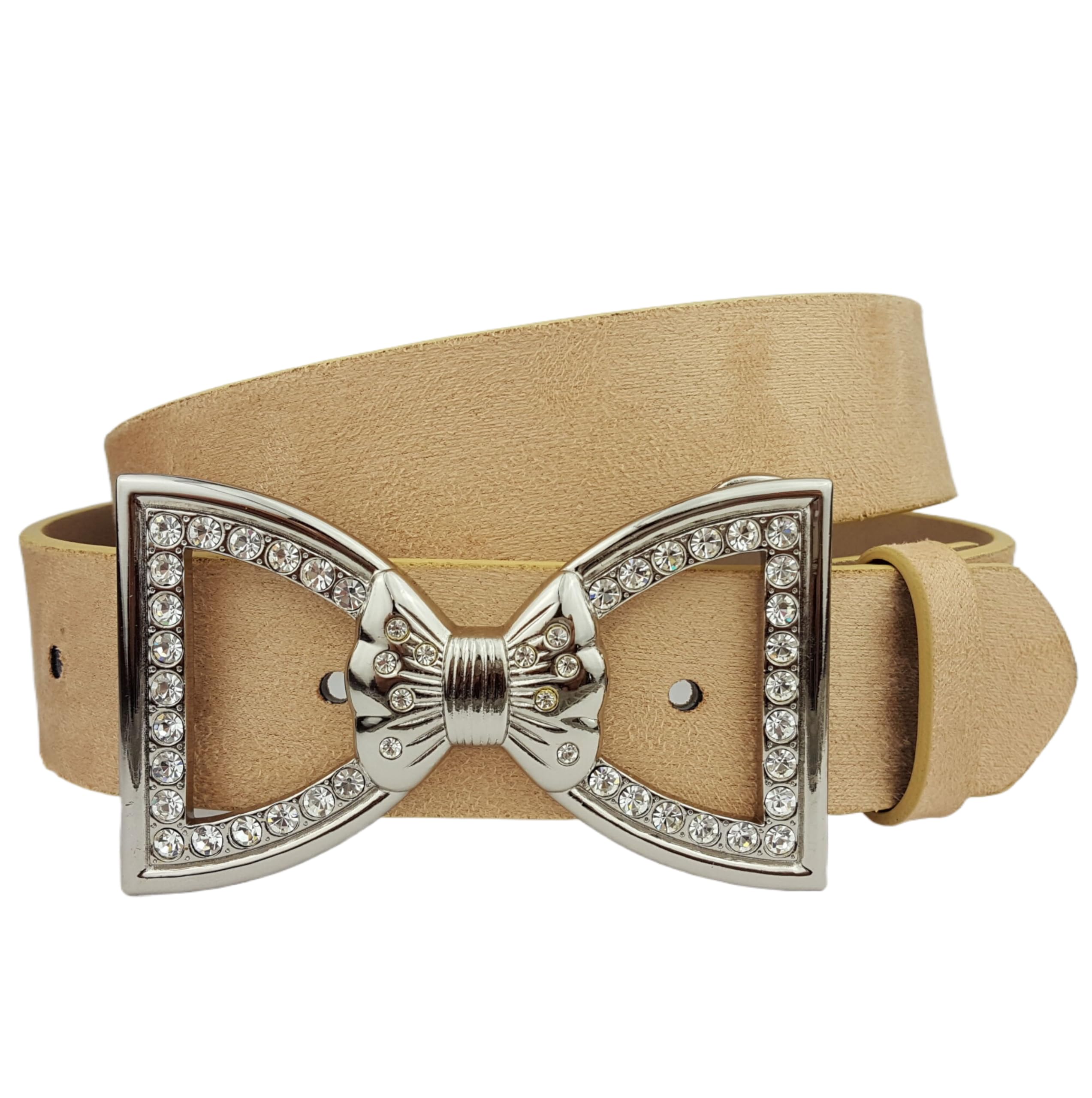 Axesoria Microsuede Belt w. Silver Bling bow tie buckle Sand S