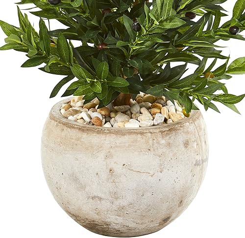 Miniatura 3 de Nearly Natural Árbol artificial topiario de cono de olivo de 3 pies en maceta de piedra arenosa resistente a los rayos UV (interior/exterior)