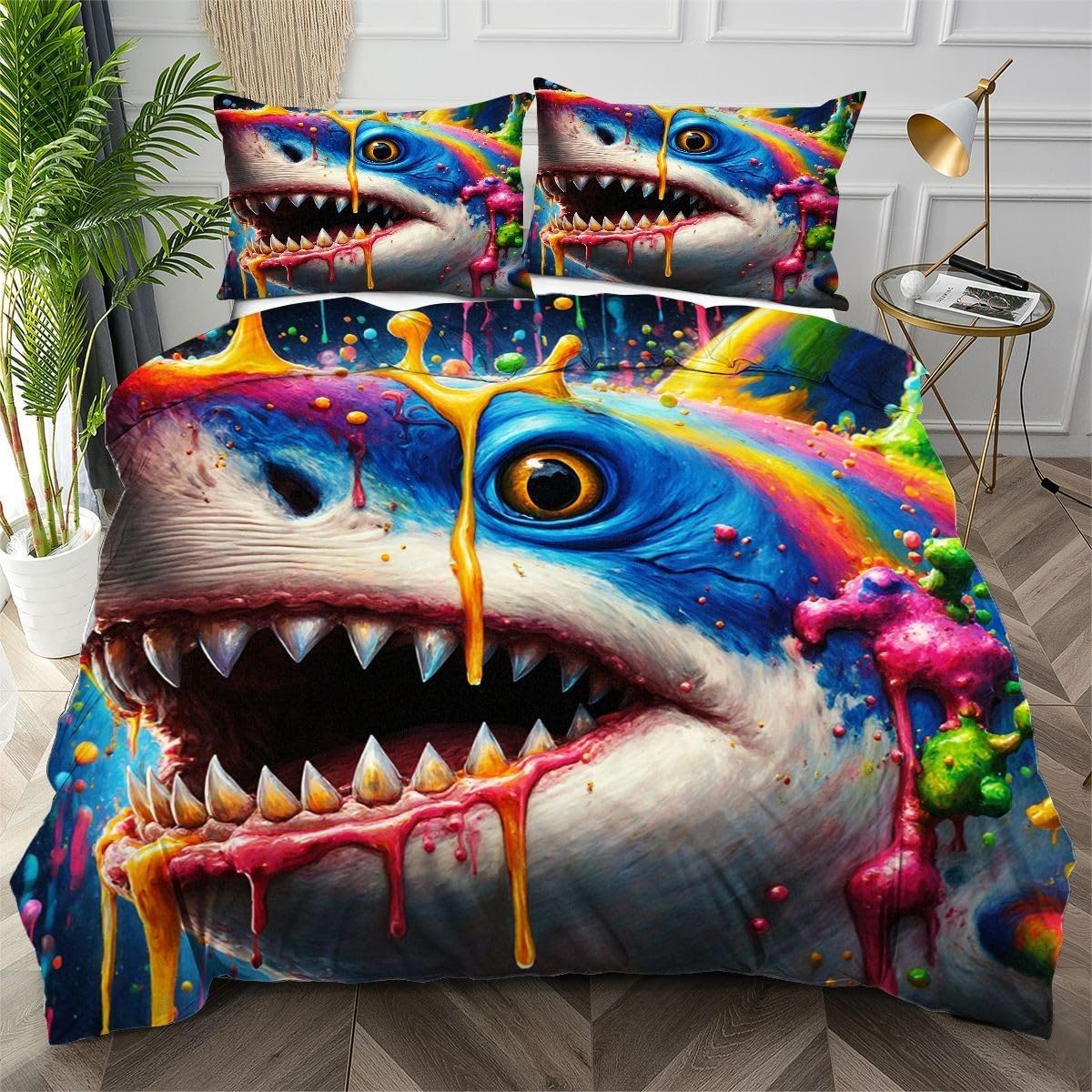 Housse de couette requin 140x200 cm en microfibre avec 2 taies d'oreiller