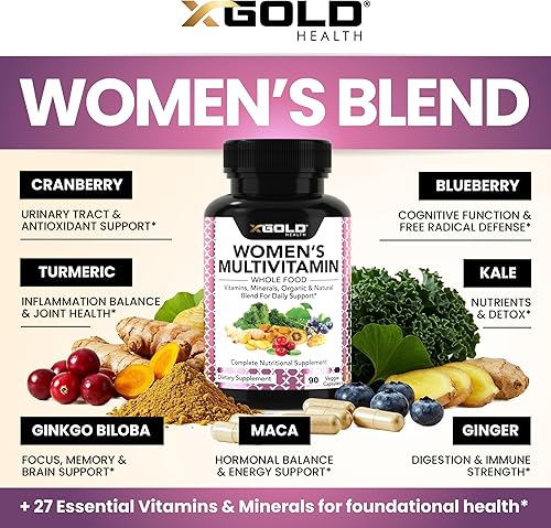 Miniatura 3 de Multivitamínico diario vegano para mujer 50 Plus con ingredientes naturales orgánicos a base de alimentos integrales, jengibre, maca, complejo