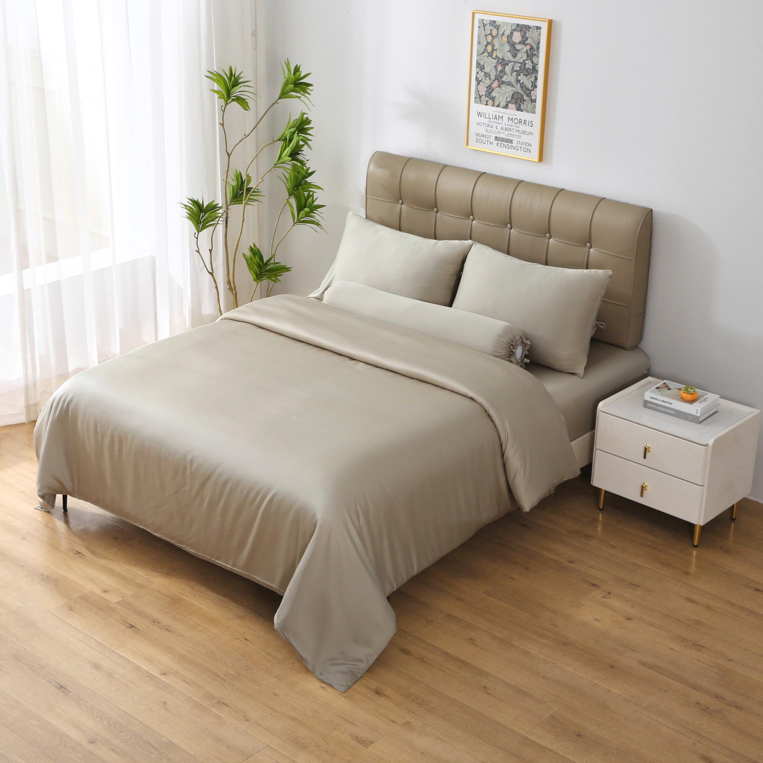 THE MYSTIC LOOM 4 PCS 100% Organic Bamboo Bedding Set - Duvet Cover, 17" Fitted Sheet & Pillowcases, Oak, 4 PCS Bedding Set - Double - Image 2