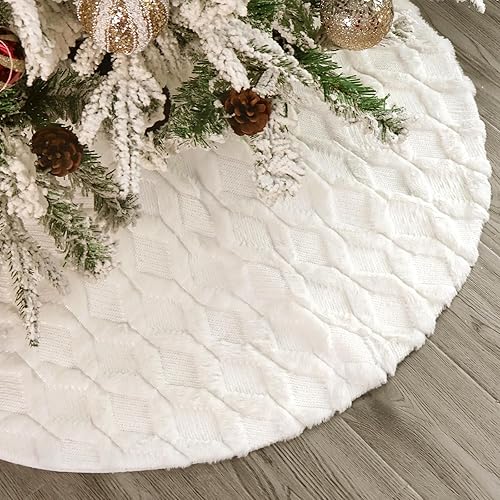 Miniatura 6 de Faldón de árbol de Navidad de piel sintética 36 pulgadas, falda de árbol de Navidad de piel sintética de felpa blanca con patrón texturizado de