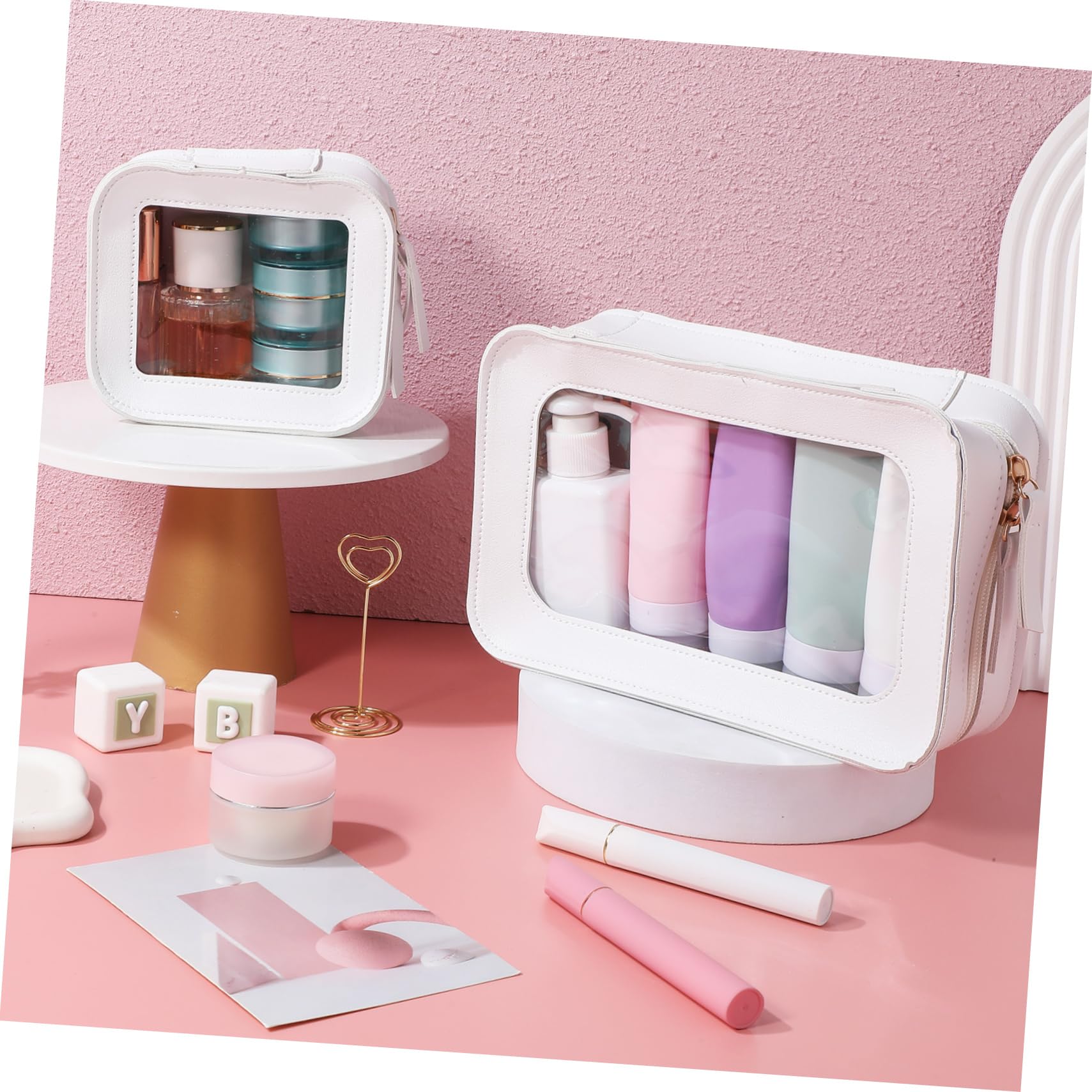 SHERCHPRY Borsa da Toilette Trasparente con Cerniera Sacchetto per Cosmetici Portatile in Pvc Grande Capacità per Donna Viaggio e Uso Quotidiano