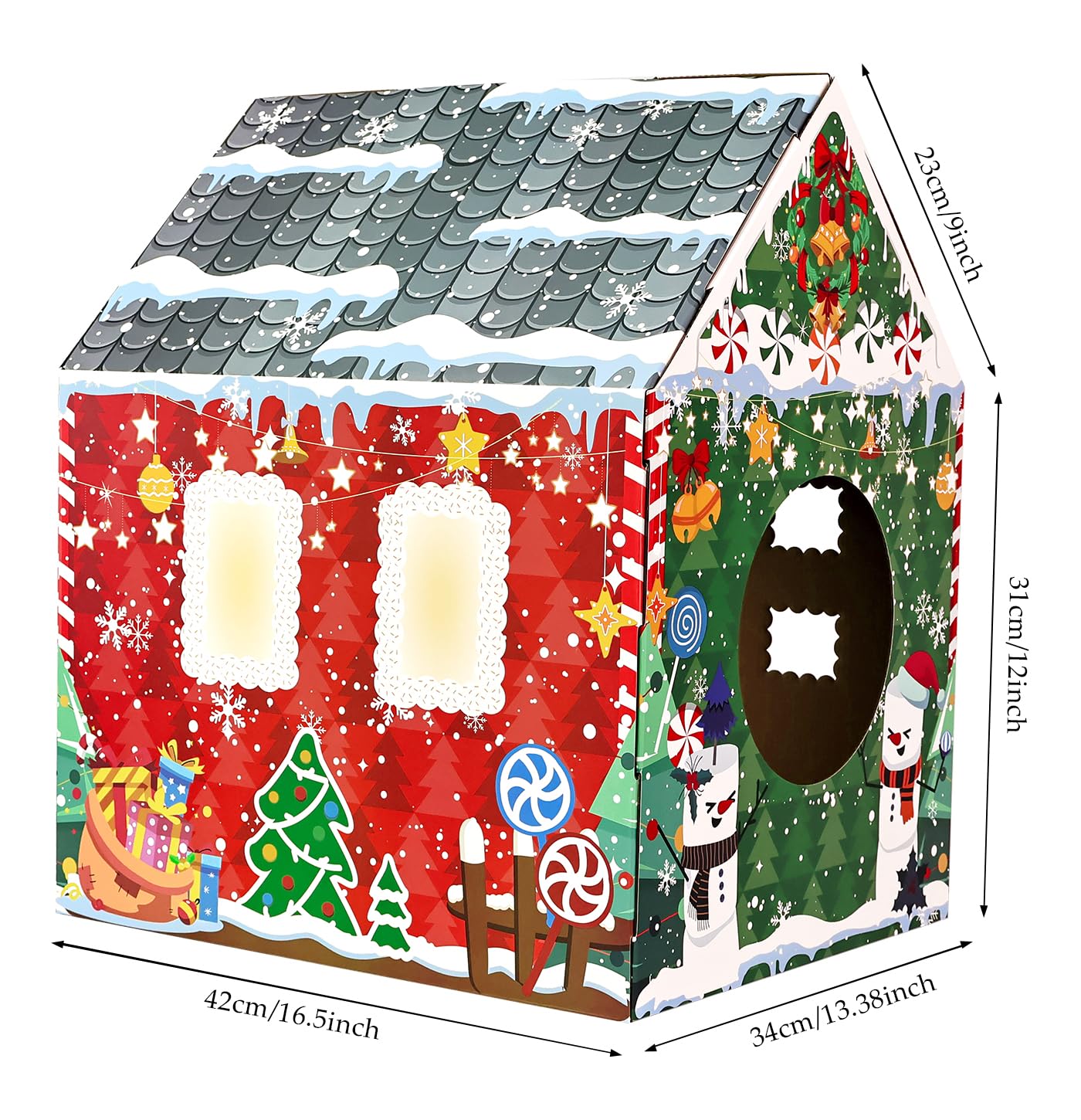 MUNILAIL Christmas Cardboard Cat House with Scratcher 16.5