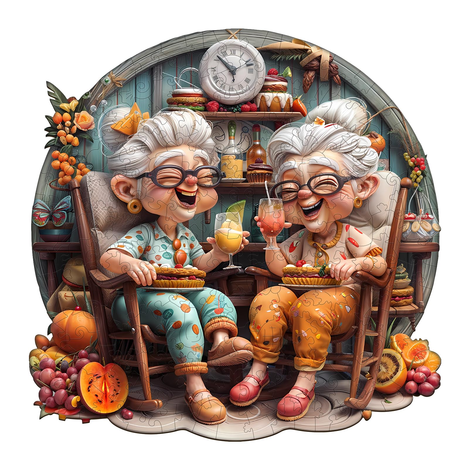 Jigfoxy Holzpuzzle für Erwachsene, Omas Party Holz Puzzle, einzigartiges Tierpuzzle aus Holz, Geschenk zu Weihnachten für Familie und Freunde, L-34 * 34cm-300Teile