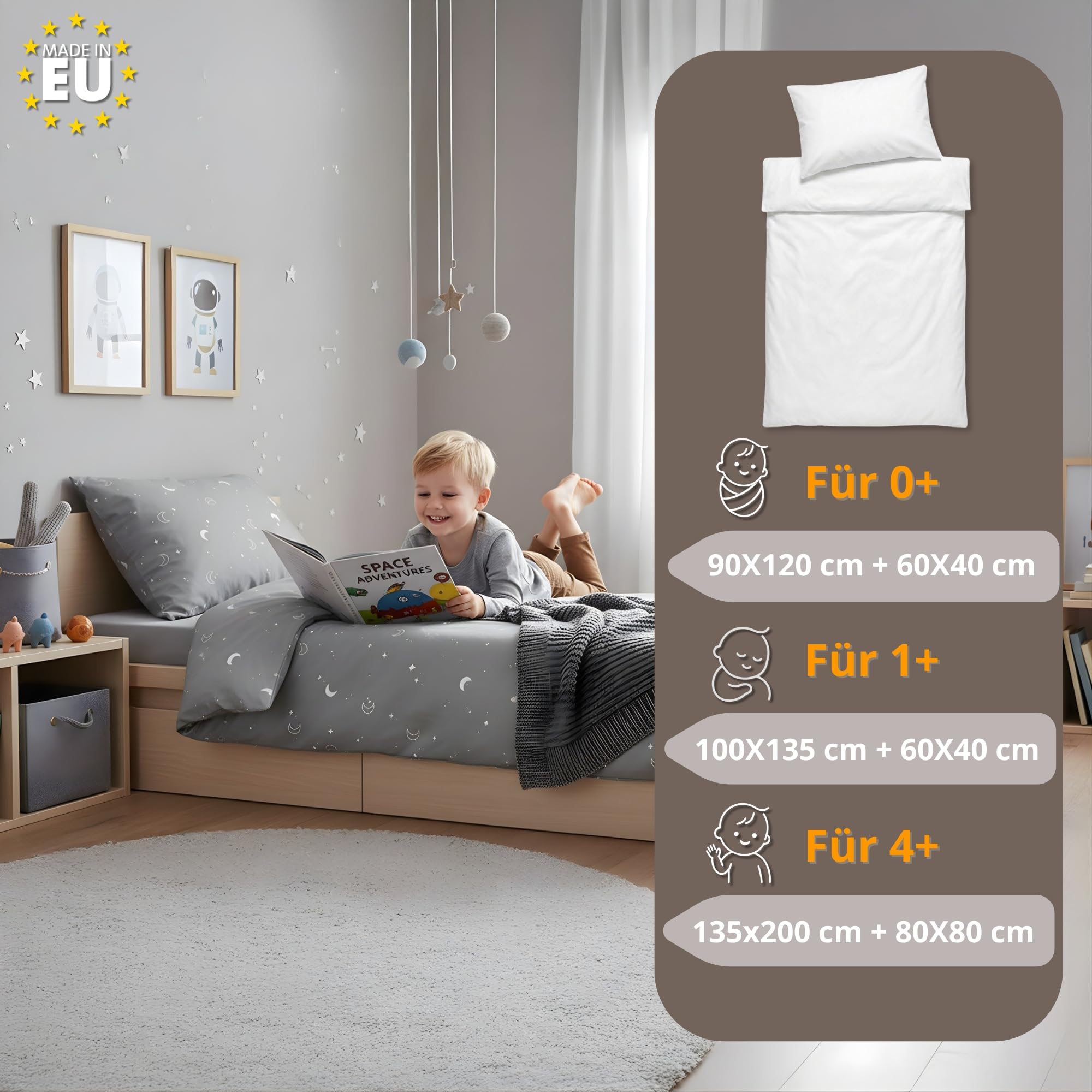 Totsy Baby Trapunta per bambino cotone 90x120 - piumono culla neonato set Imbottitura per piumone 90 x 120 cm con cuscino 40 x 60 cm per ragazzi e ragazze Oeko-Tex Beige con stelle bianche